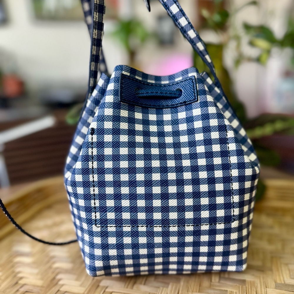 J.Crew Blue Gingham Bucket Bag with Tassel- NWT - Picture 2 of 5